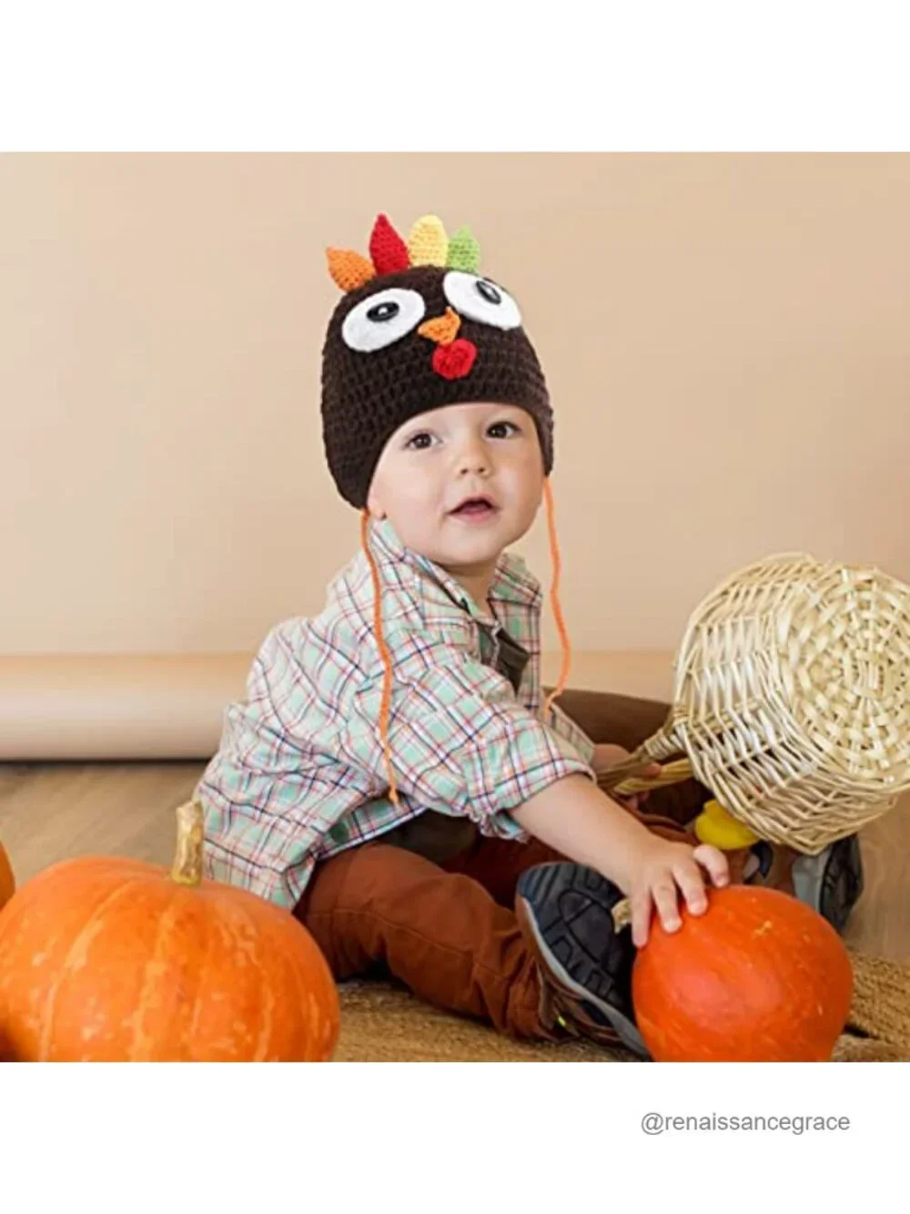 Baby Crochet Beanie Set 3-Piece Pumpkin Turkey Long Tail Hat Knit Winter
